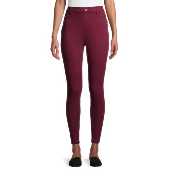 Time and Tru Women's High Rise Jeggings Burgundy Brick - Picture 1 of 7